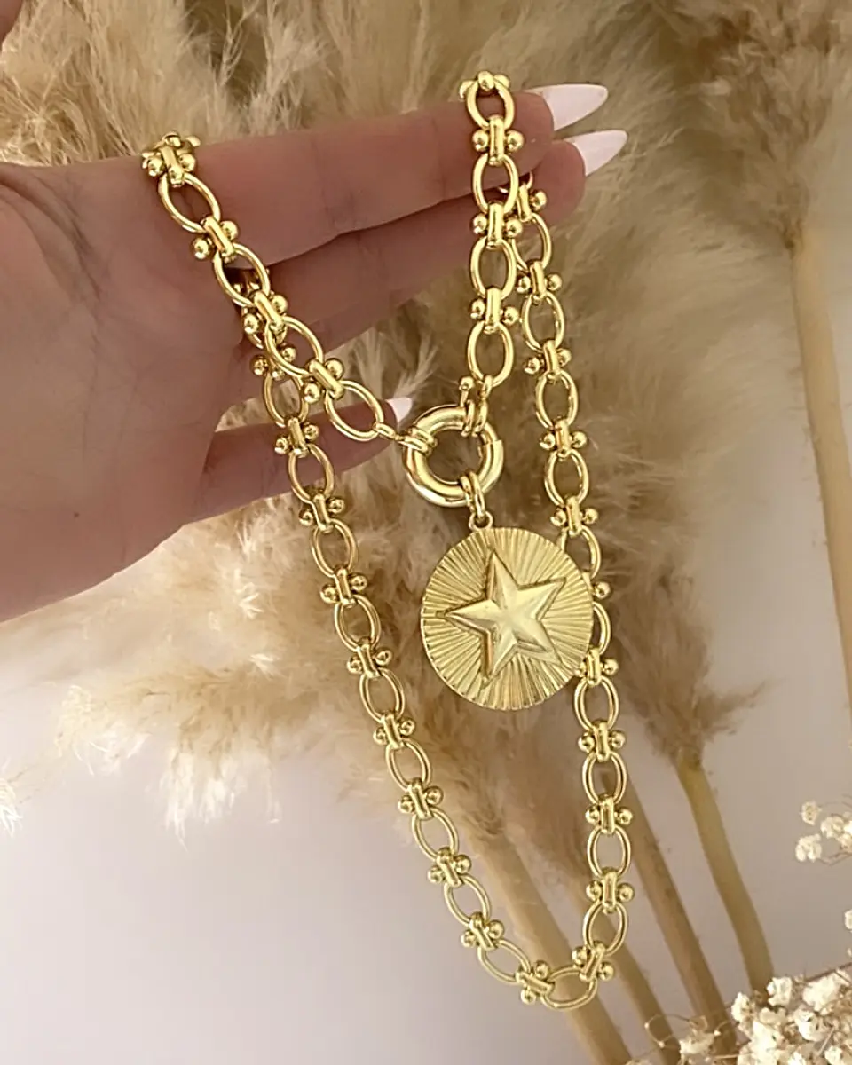 Collar Medallón Estrella Maxi eslabones mixtos gold 2