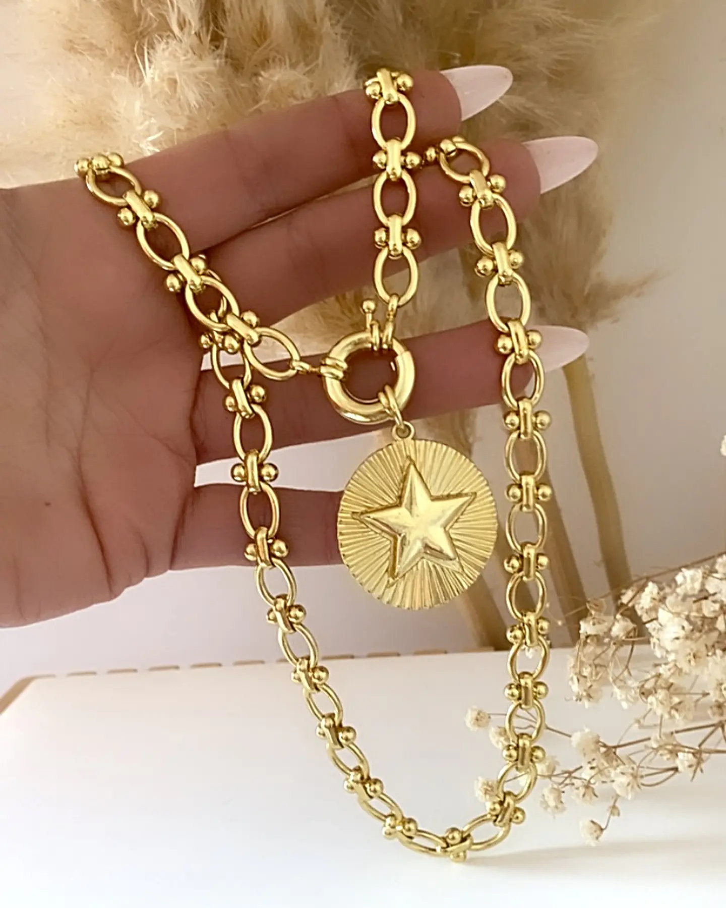 Collar Medallón Estrella Maxi eslabones mixtos gold 4