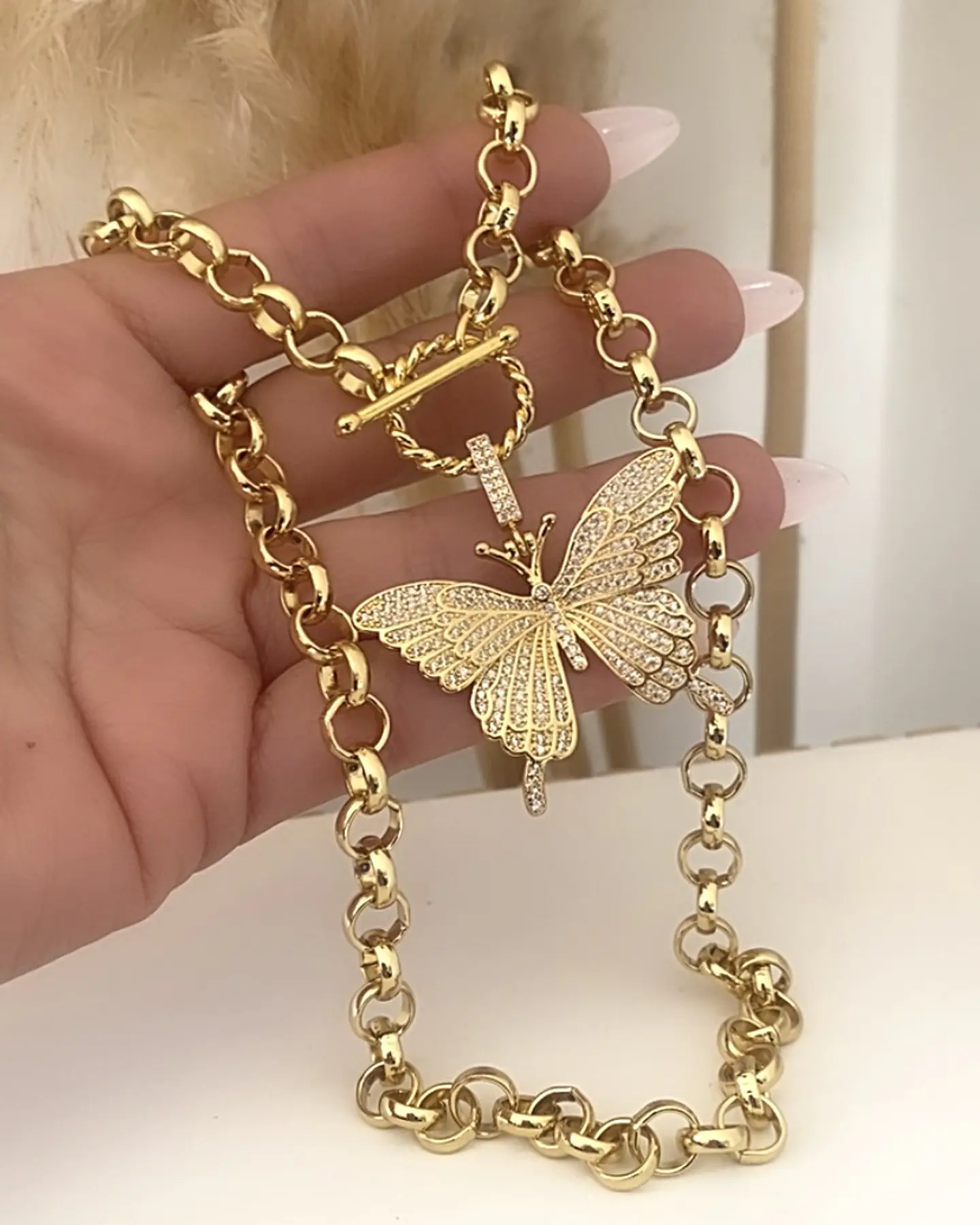 Collar Maxi Mariposa Circones eslabones rolo gold 3