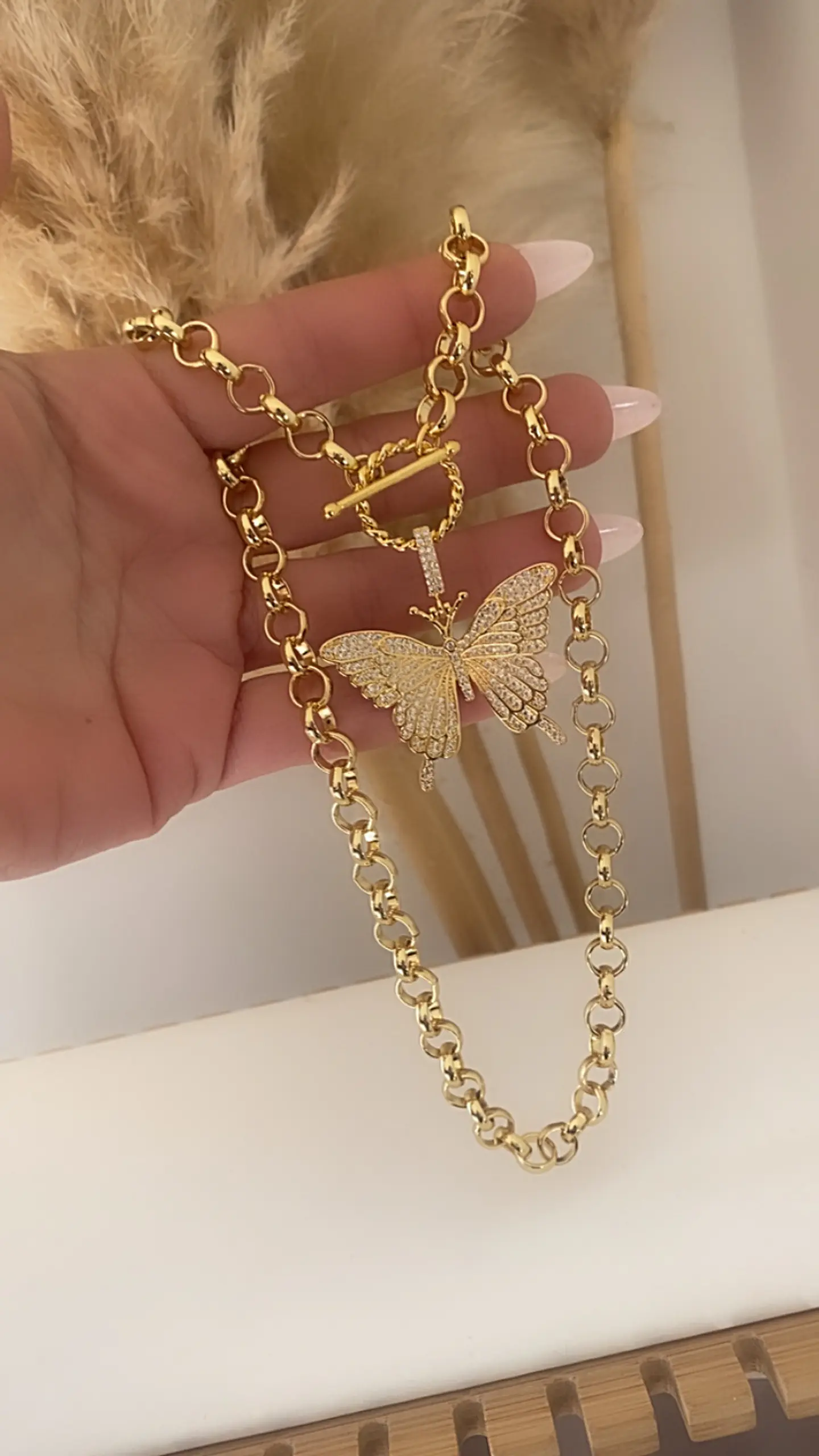 Collar Maxi Mariposa Circones eslabones rolo gold 5