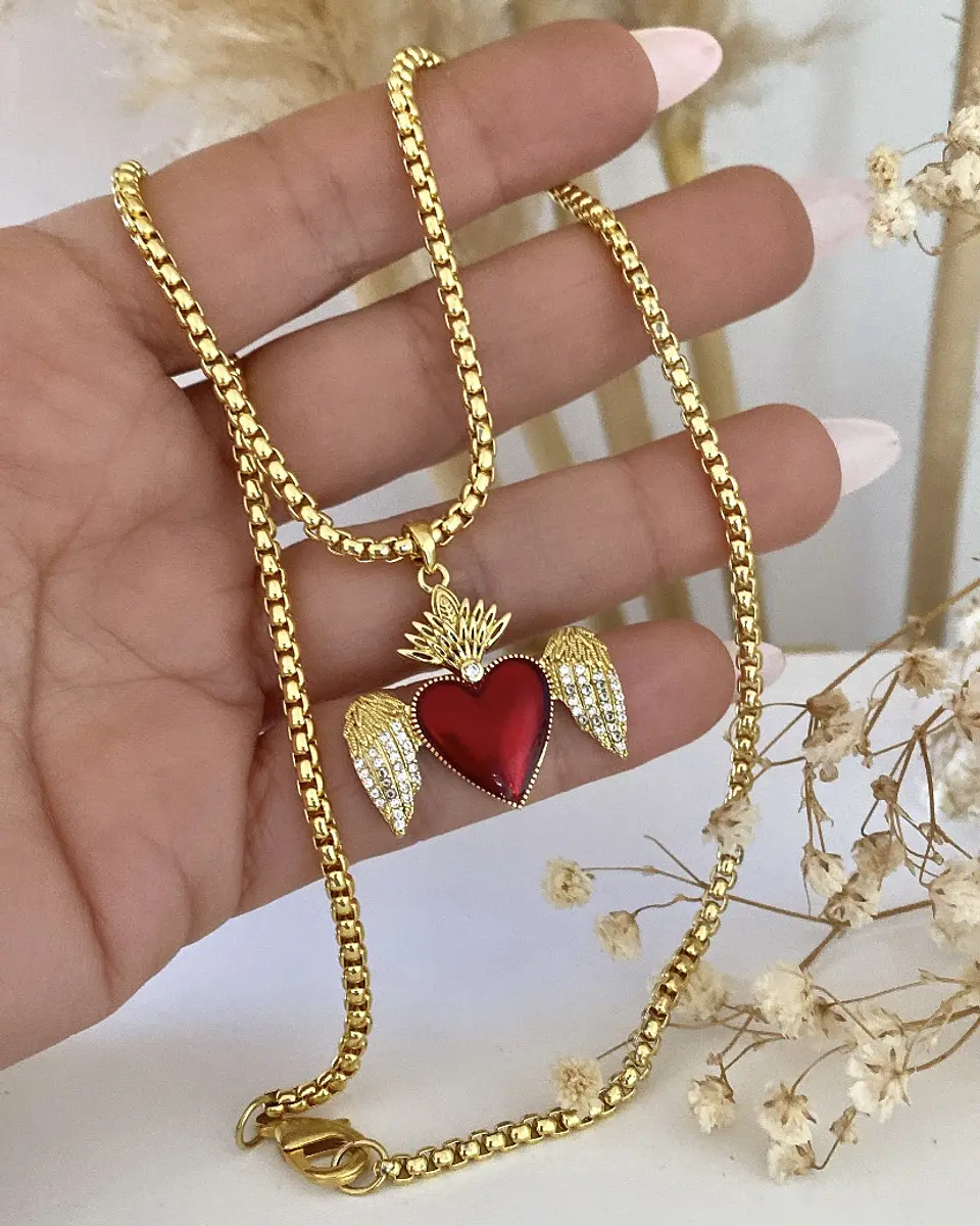 Collar Corazón Sagrado Rojo Circones Gold 3