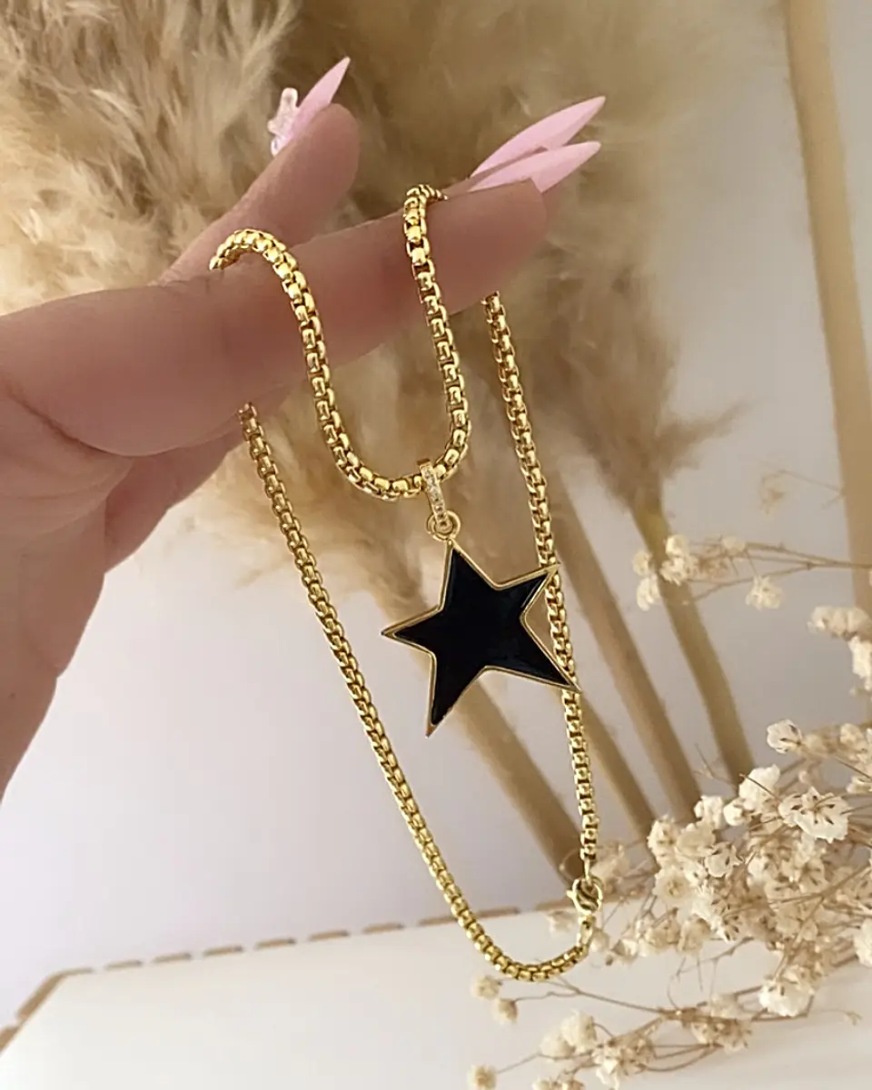 Collar Choker Estrella Negra Esmaltada Black Gold  2