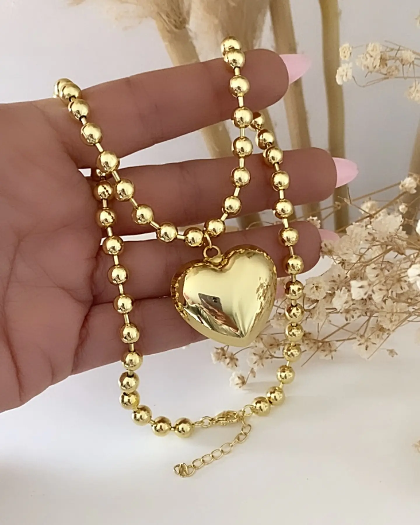 Collar Maxi Balines Corazón Inflado Gold 1