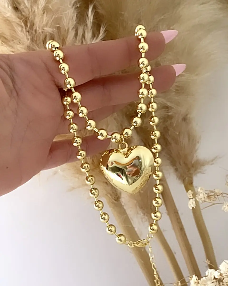 Collar Maxi Balines Corazón Inflado Gold 2
