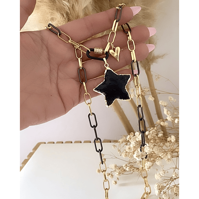 Collar Estrella Obsidiana Eslabones Black y Gold