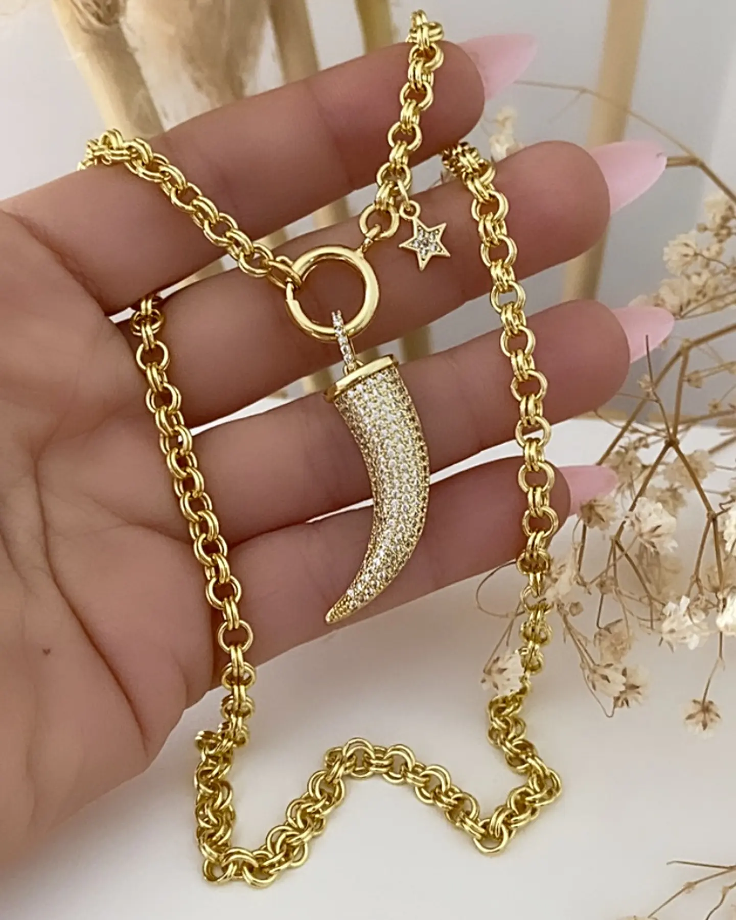 Collar Cacho Circones punto luz Estrella gold 3
