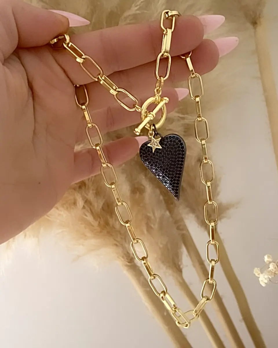 Collar Corazón Black Circones punto luz gold 2