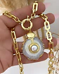 Collar Cuarzo Y Perla Central eslabones aplanados gold  - Miniatura 1