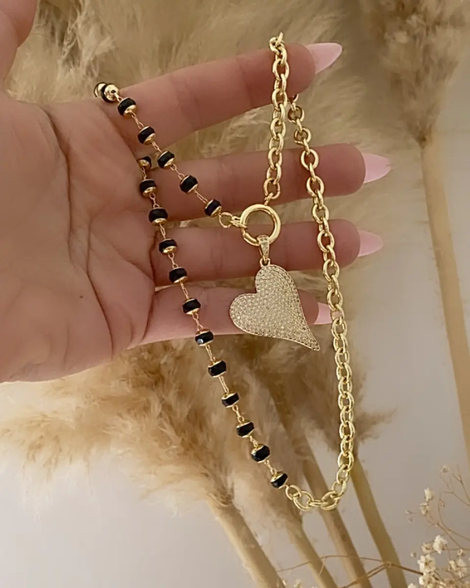 Collar Corazón Inclinado Circones eslabones cristal facetado  gold   2