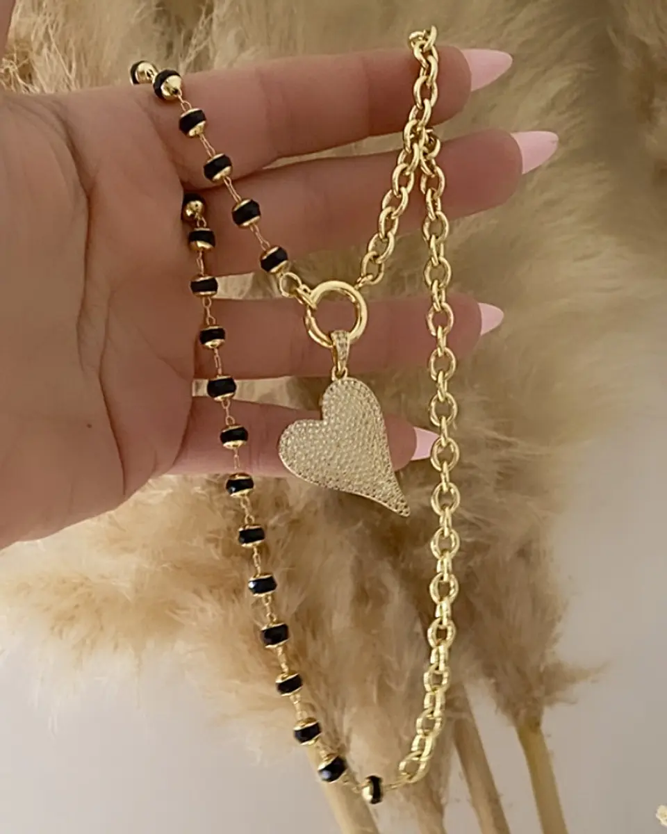 Collar Corazón Inclinado Circones eslabones cristal facetado  gold   4