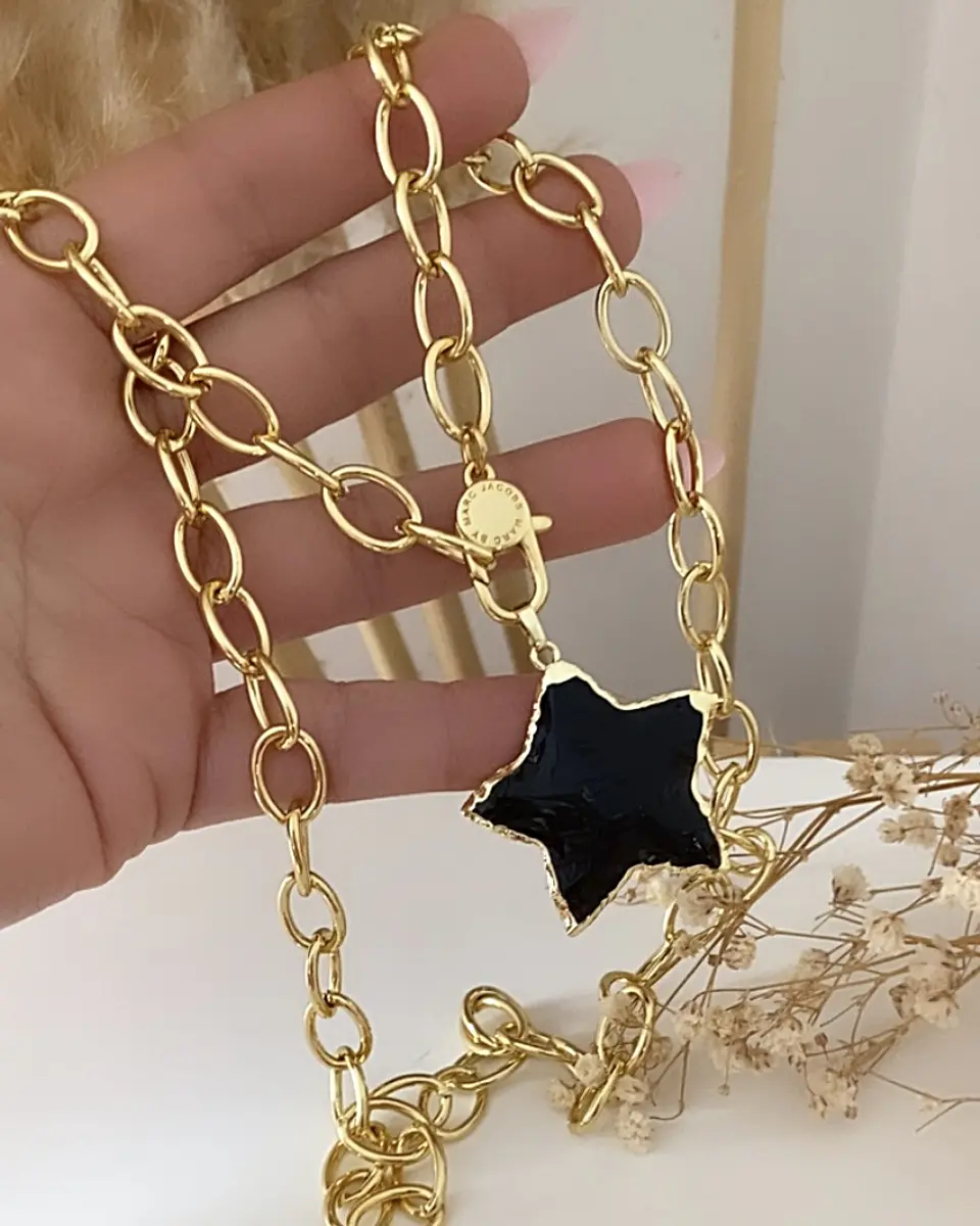 Collar Estrella Obsidiana maxi eslabones gold 1