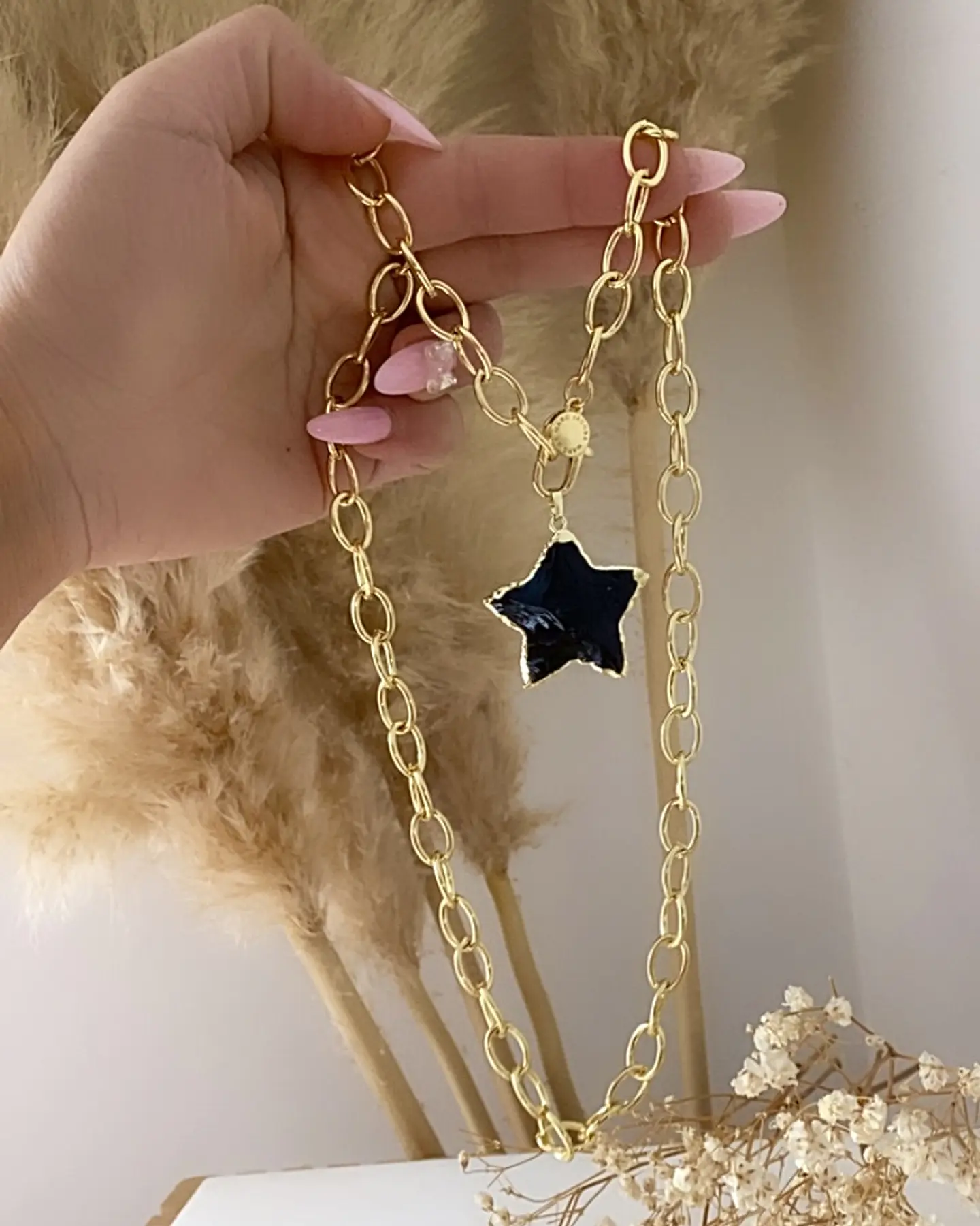 Collar Estrella Obsidiana maxi eslabones gold 2