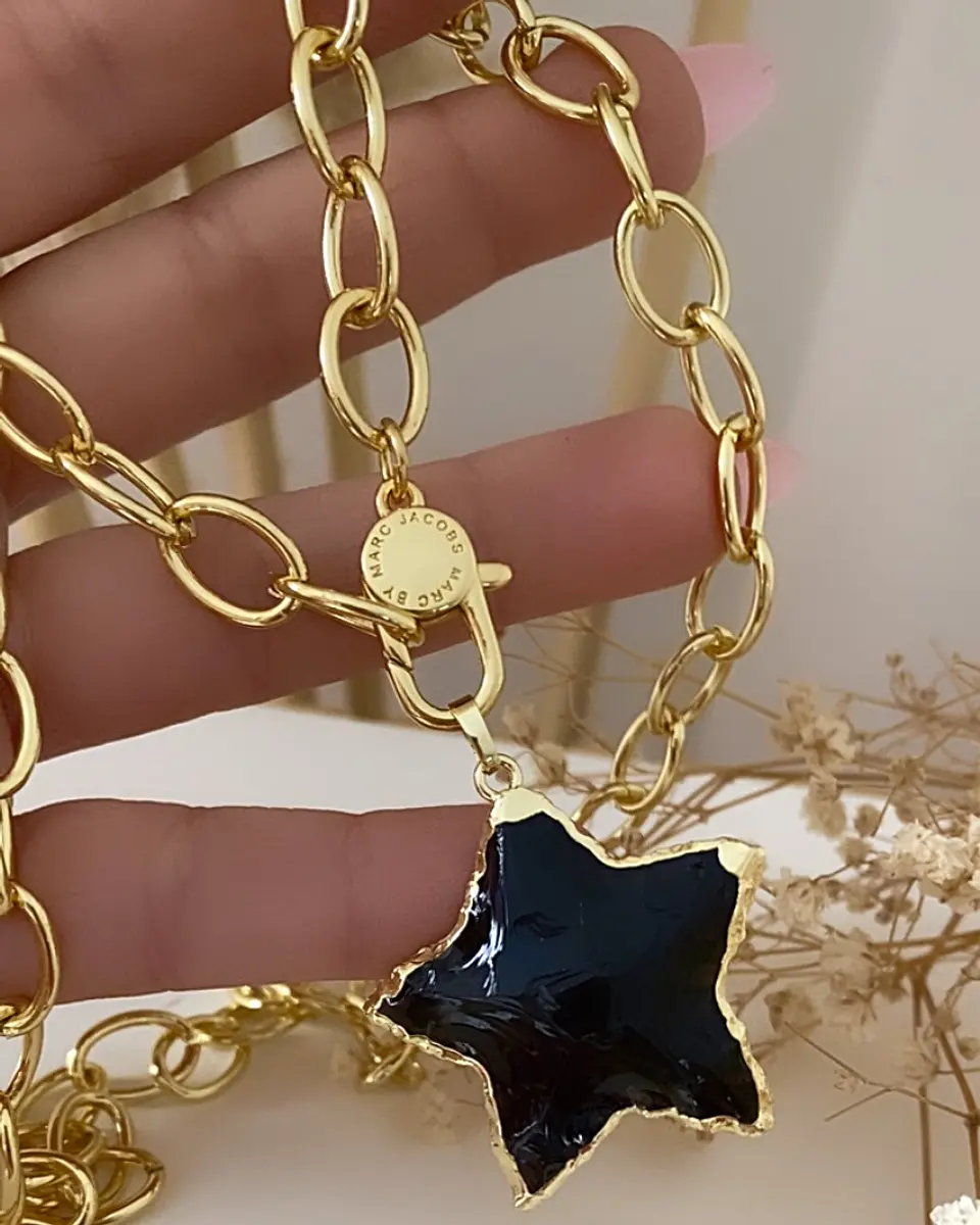 Collar Estrella Obsidiana maxi eslabones gold 3