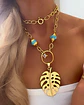 Collar XL Maxi Hoja con turquesa y punto luz gold - Miniatura 3