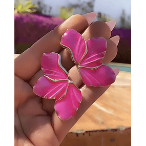 Aros Maxi Pétalos Fucsia  Gold 