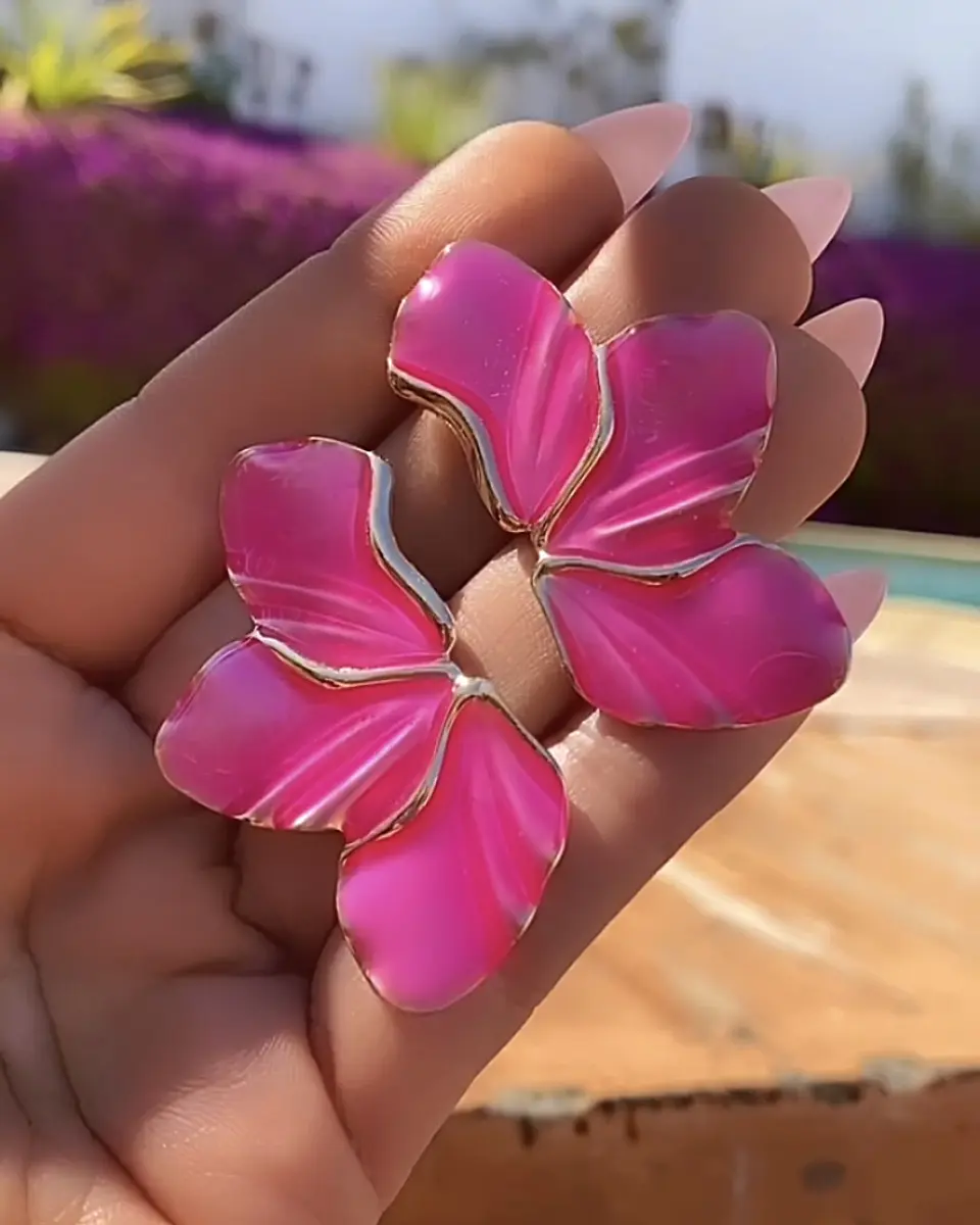 Aros Maxi Pétalos Fucsia  Gold  1