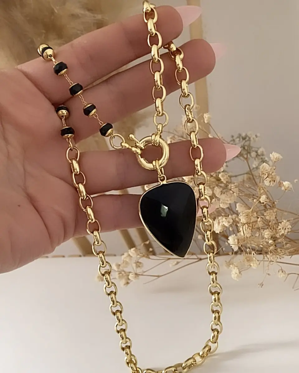 Collar Gota Onyx cristales facetados black gold 4