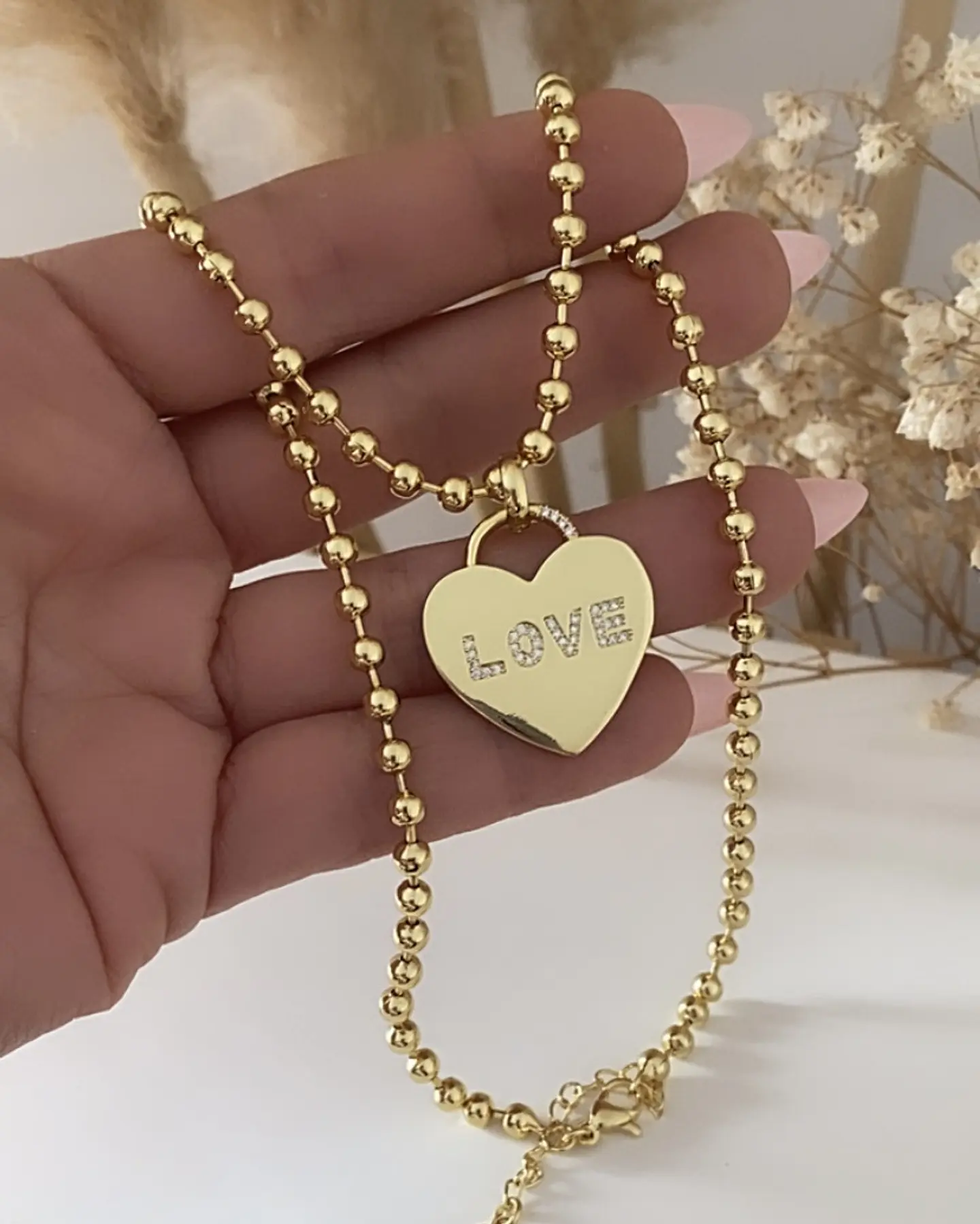 Collar Balines Corazón Love gold 1