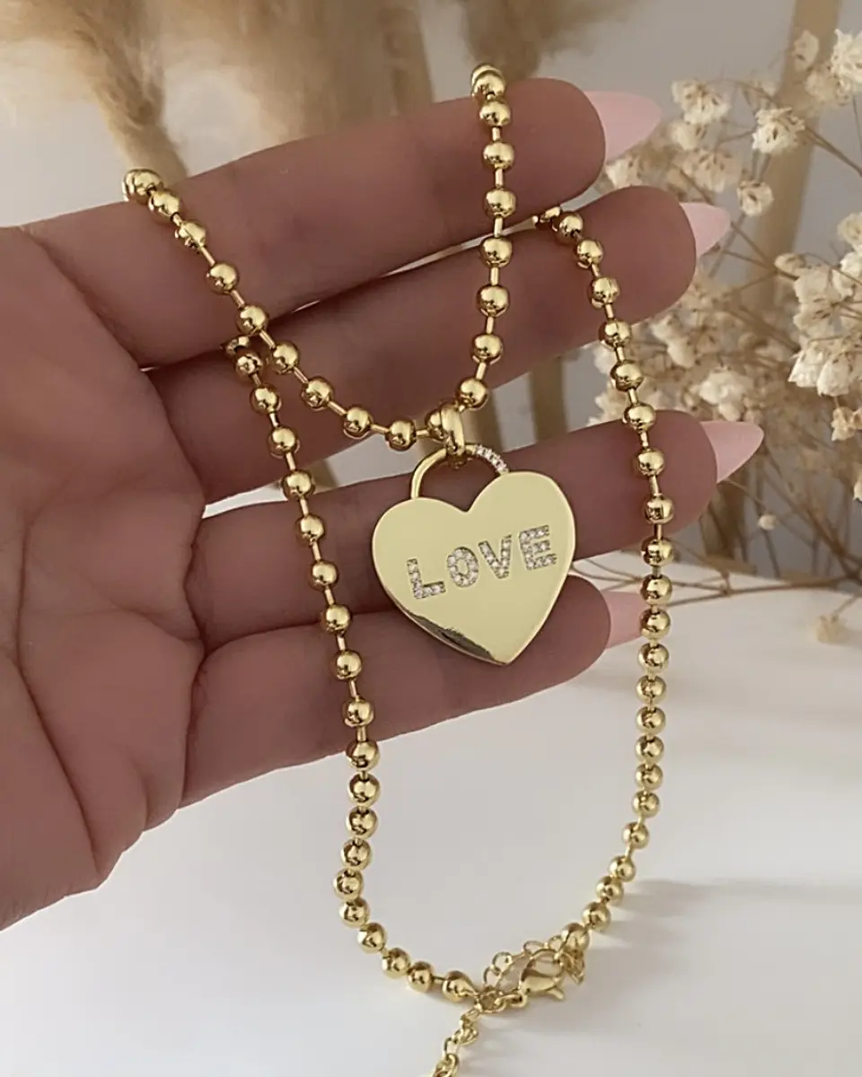 Collar Balines Corazón Love gold 1