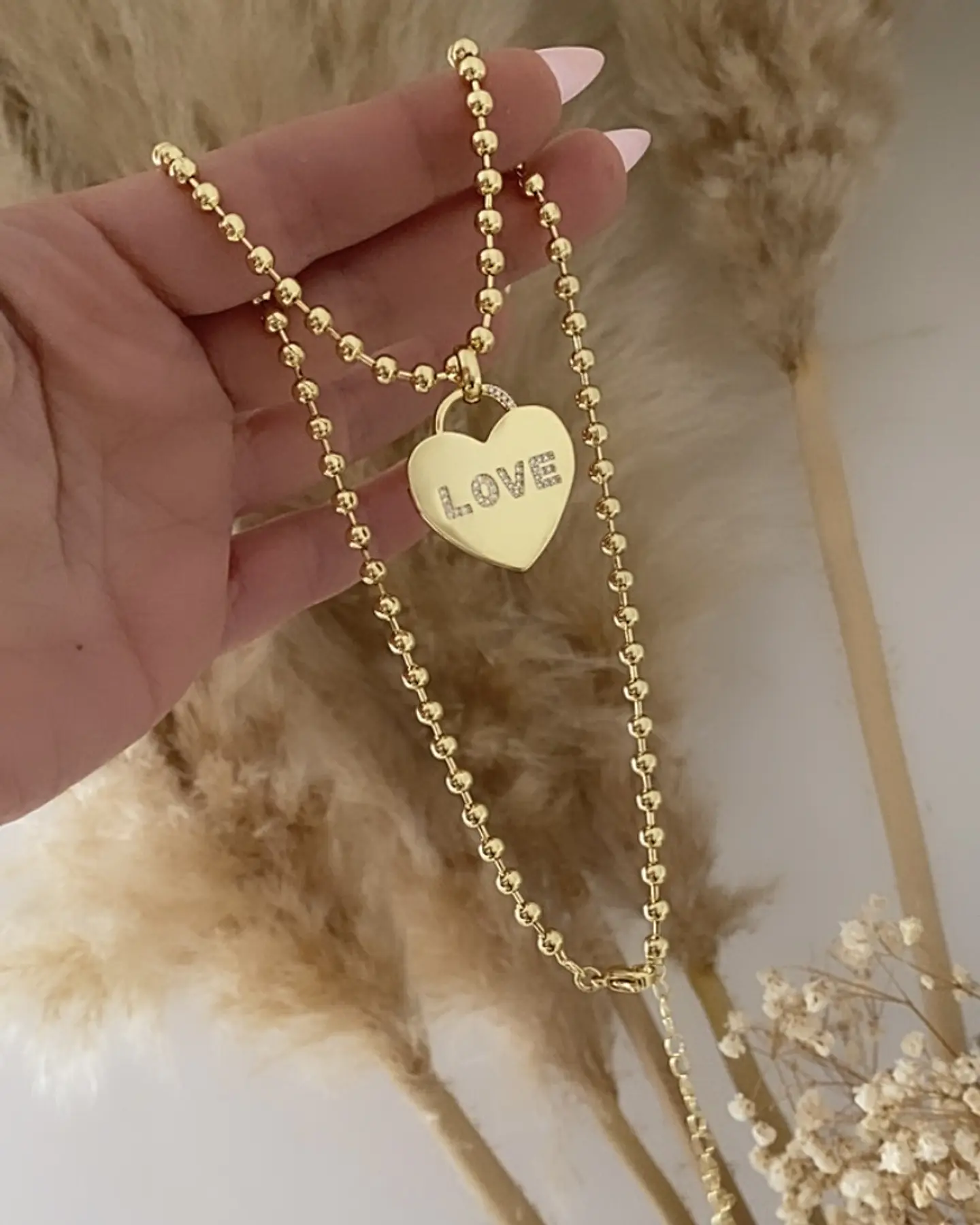 Collar Balines Corazón Love gold 2