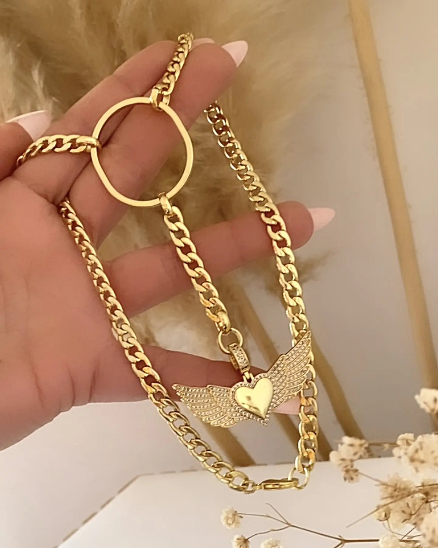 Collar Corazón Alado Maxi conector Ovalo gold 2