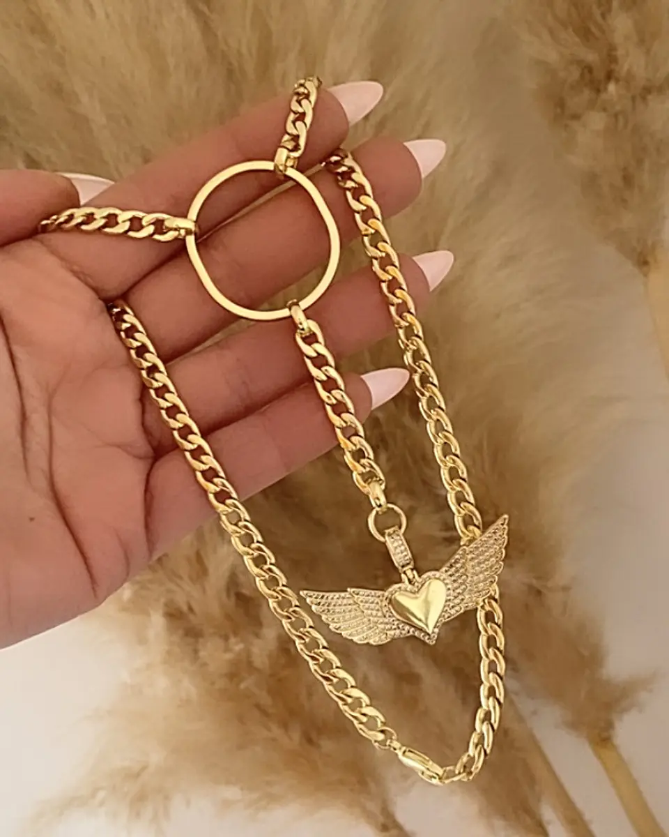 Collar Corazón Alado Maxi conector Ovalo gold 3