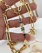Collar Cruz Cristales Cadena mixta Gold - Miniatura 1