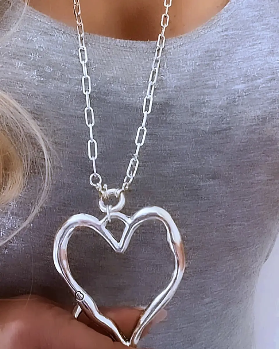 Collar XL Maxi Corazón Martillado Silver  3