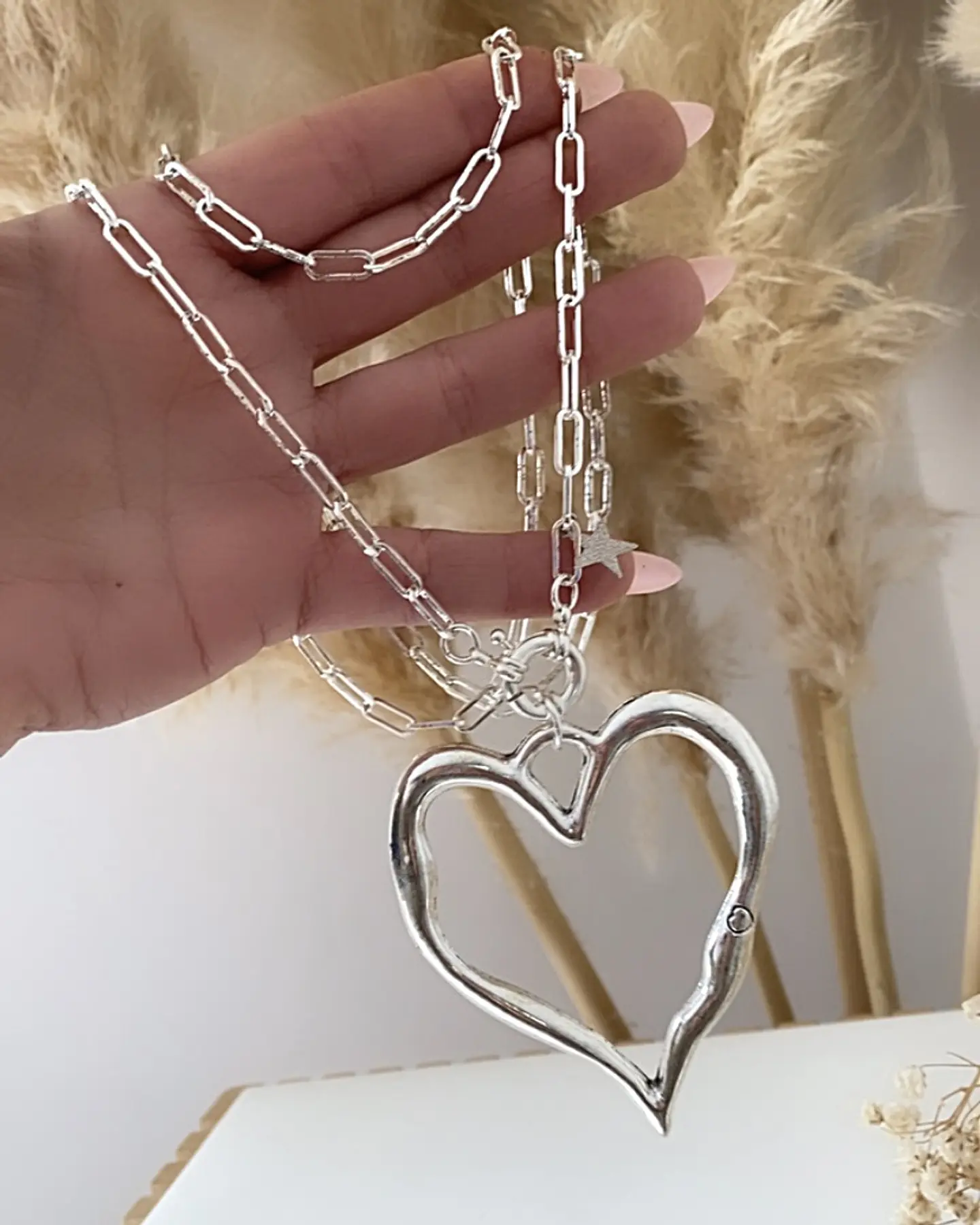 Collar XL Maxi Corazón Martillado Silver  2