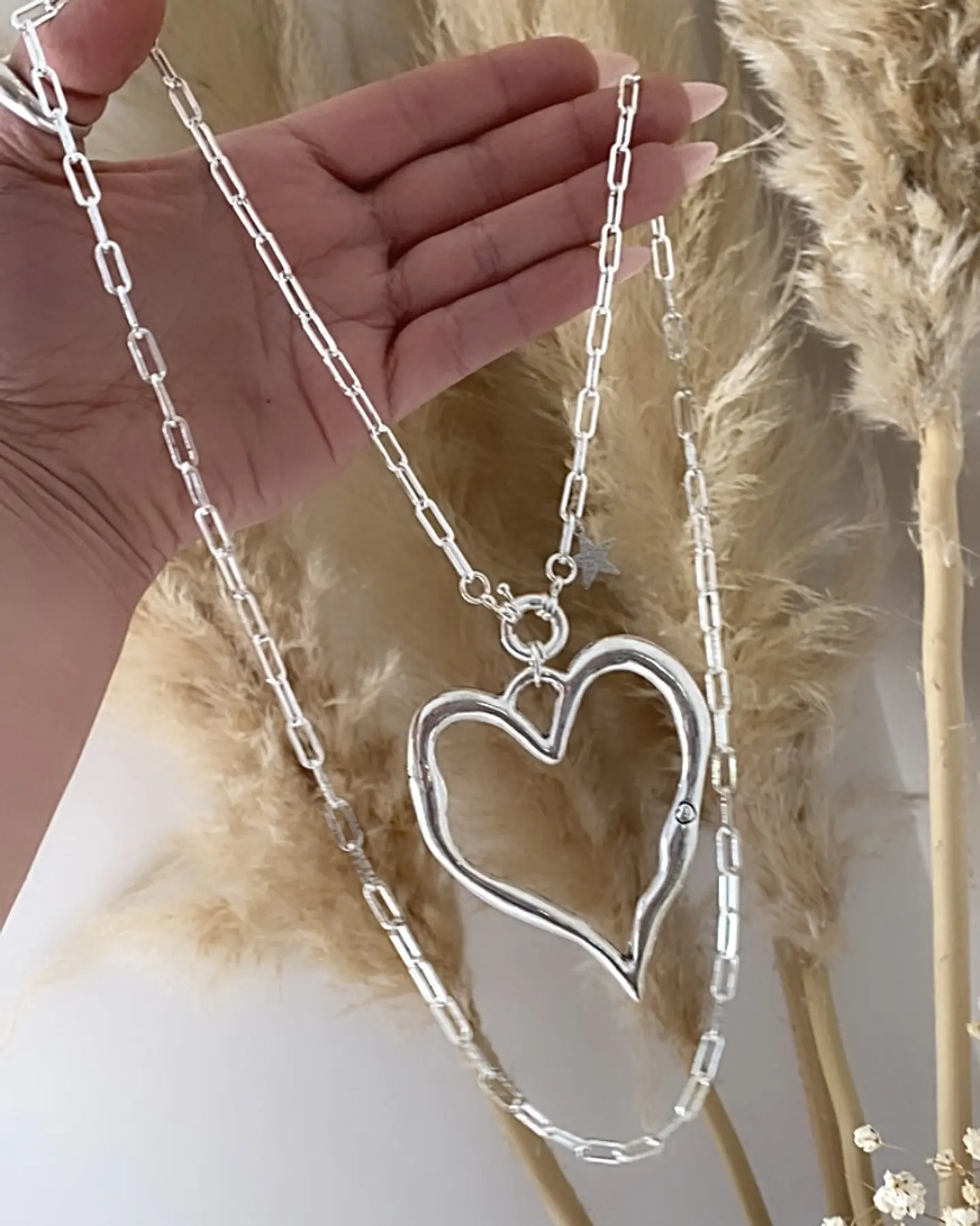 Collar XL Maxi Corazón Martillado Silver  4
