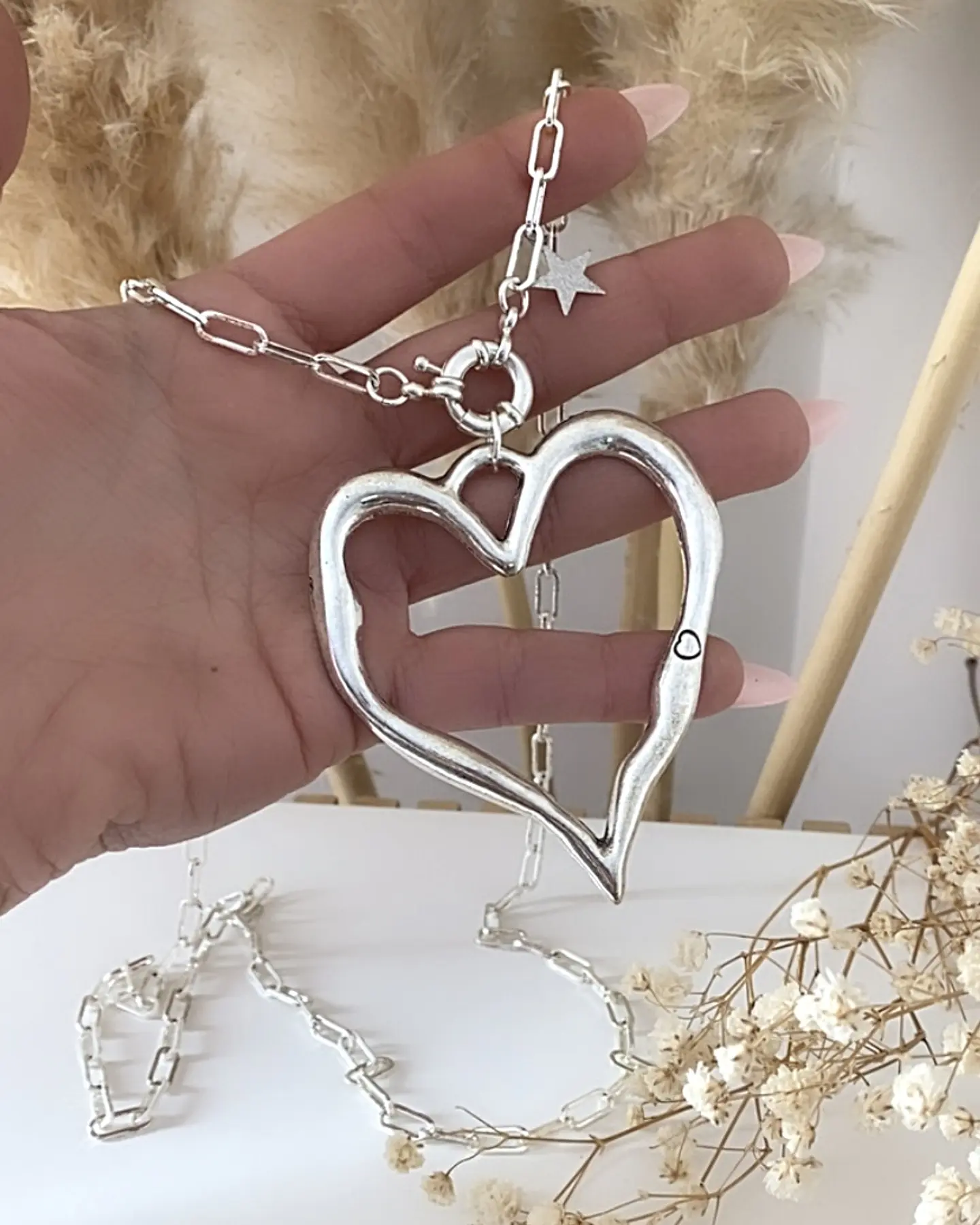 Collar XL Maxi Corazón Martillado Silver  5
