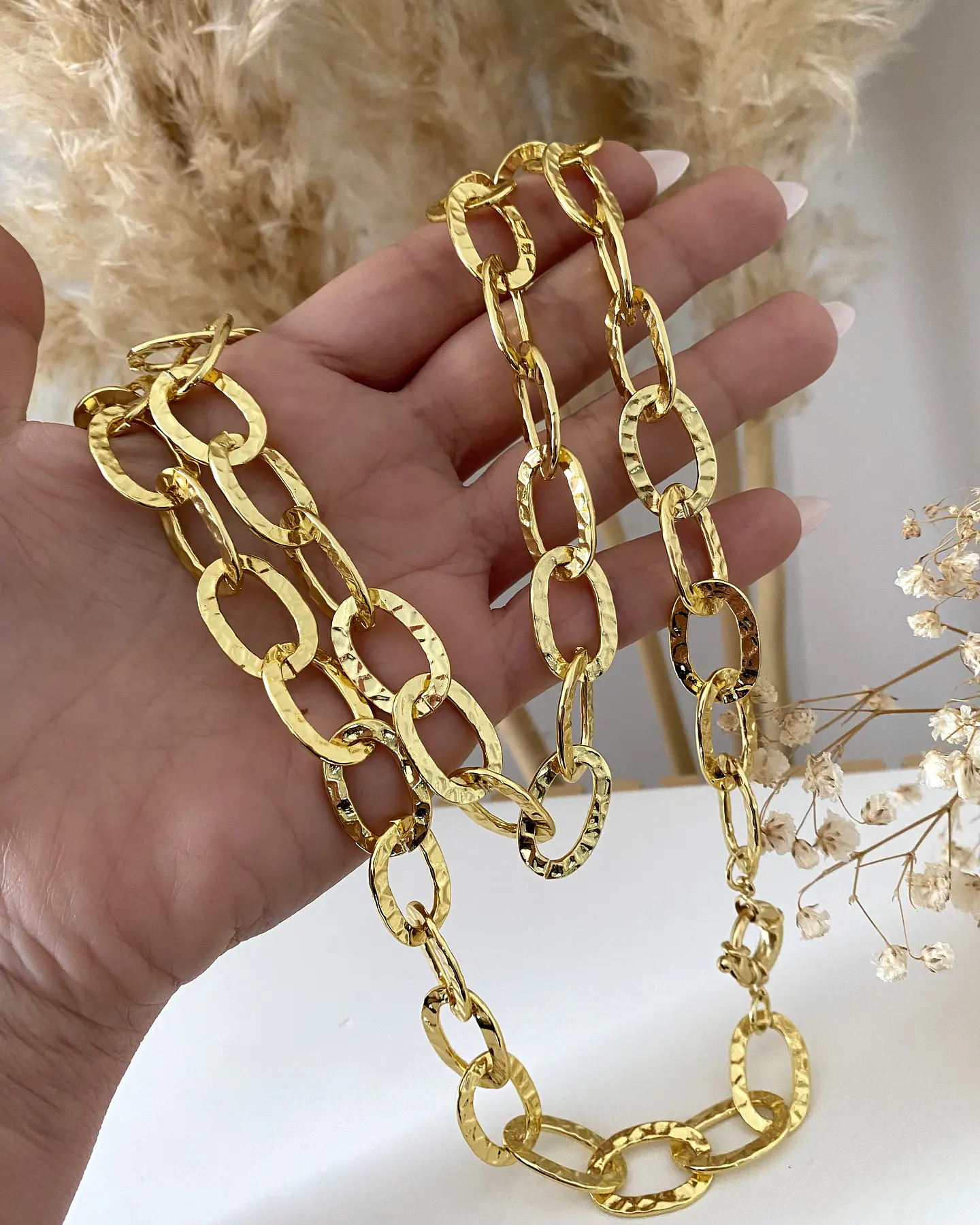 Collar XL Maxi Eslabones Martillados Gold  2