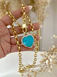 Collar Maxi Corazon Turquesa eslabones rollo gold - Miniatura 2