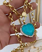 Collar Maxi Corazon Turquesa eslabones rollo gold - Miniatura 3