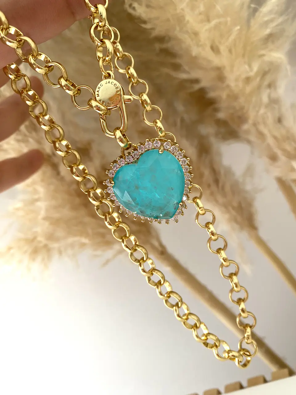 Collar Maxi Corazon Turquesa eslabones rollo gold 5