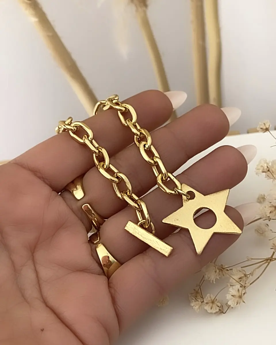Pulsera Broche Estrella Lijada gold 2