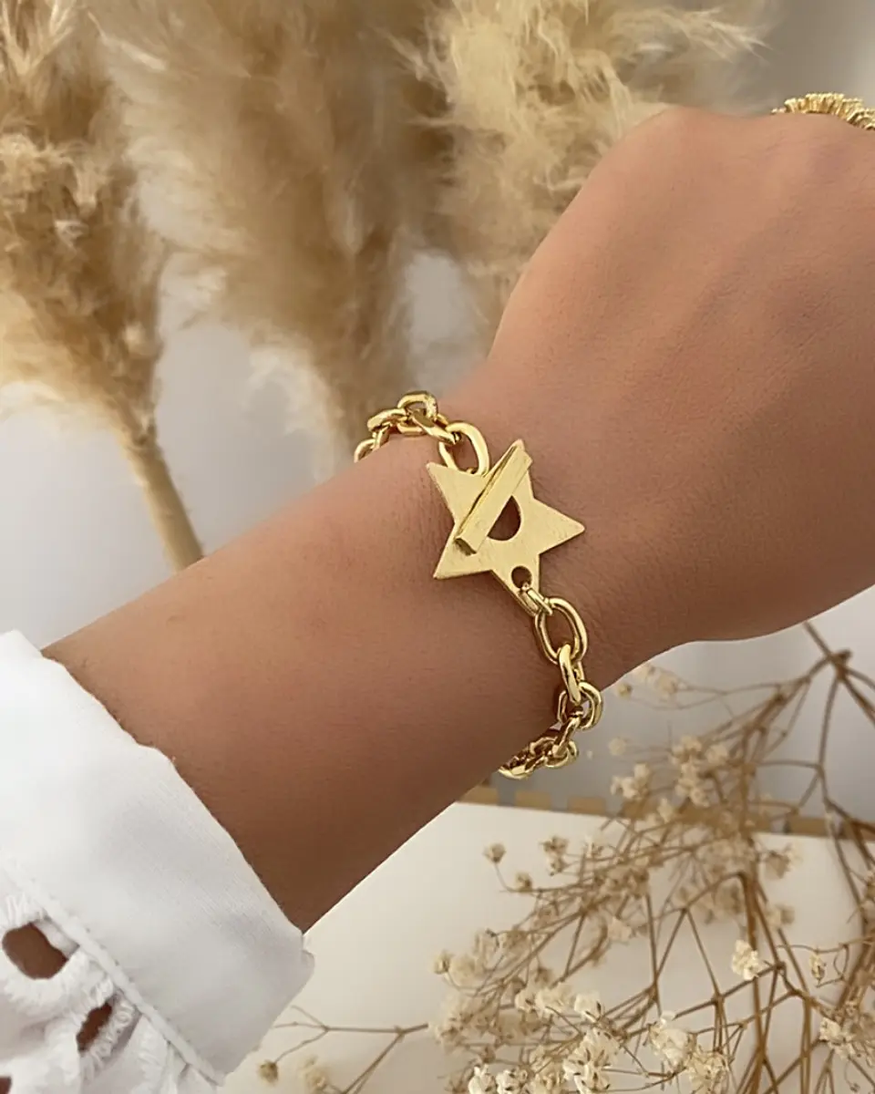 Pulsera Broche Estrella Lijada gold 3