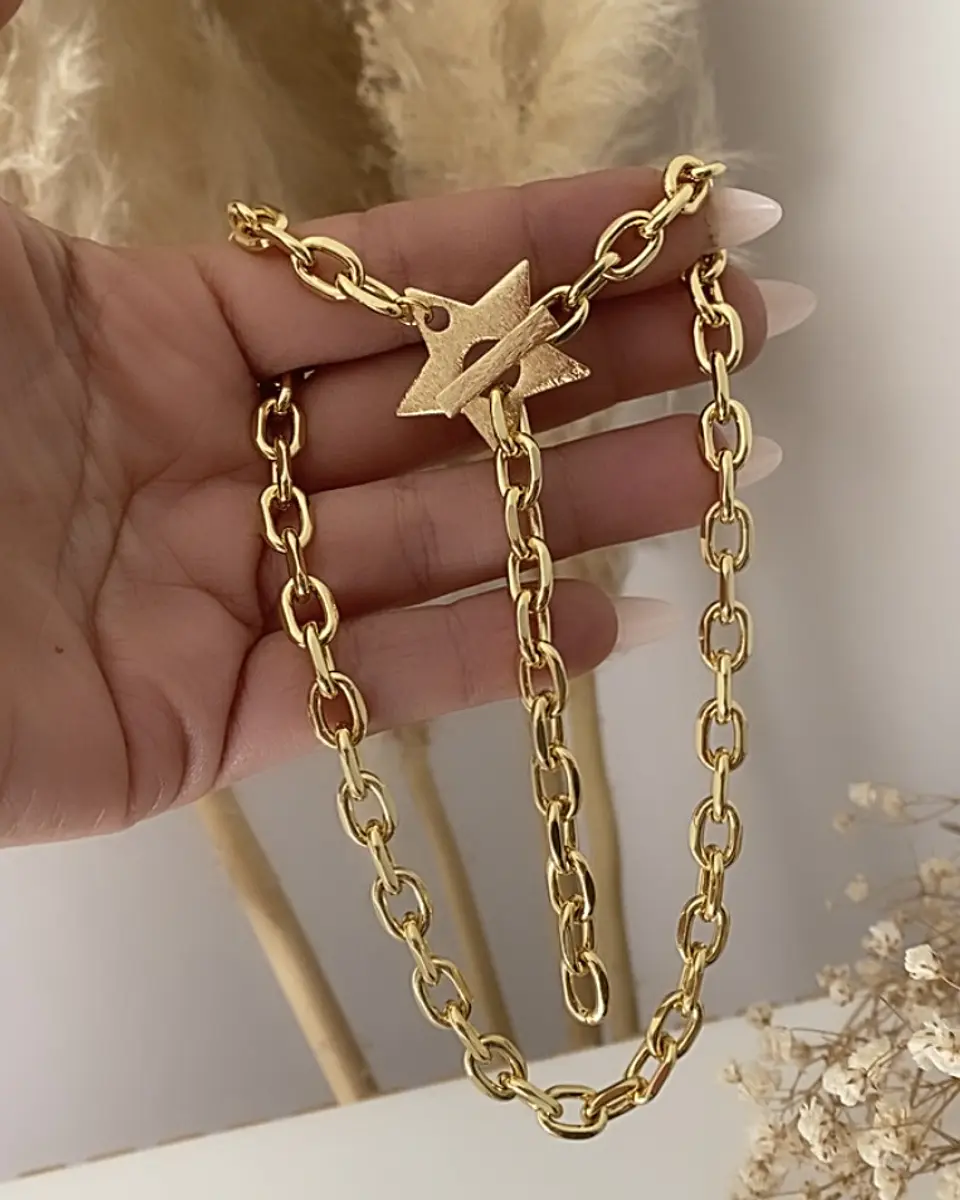 Collar Broche Estrella Lijada Gold  2