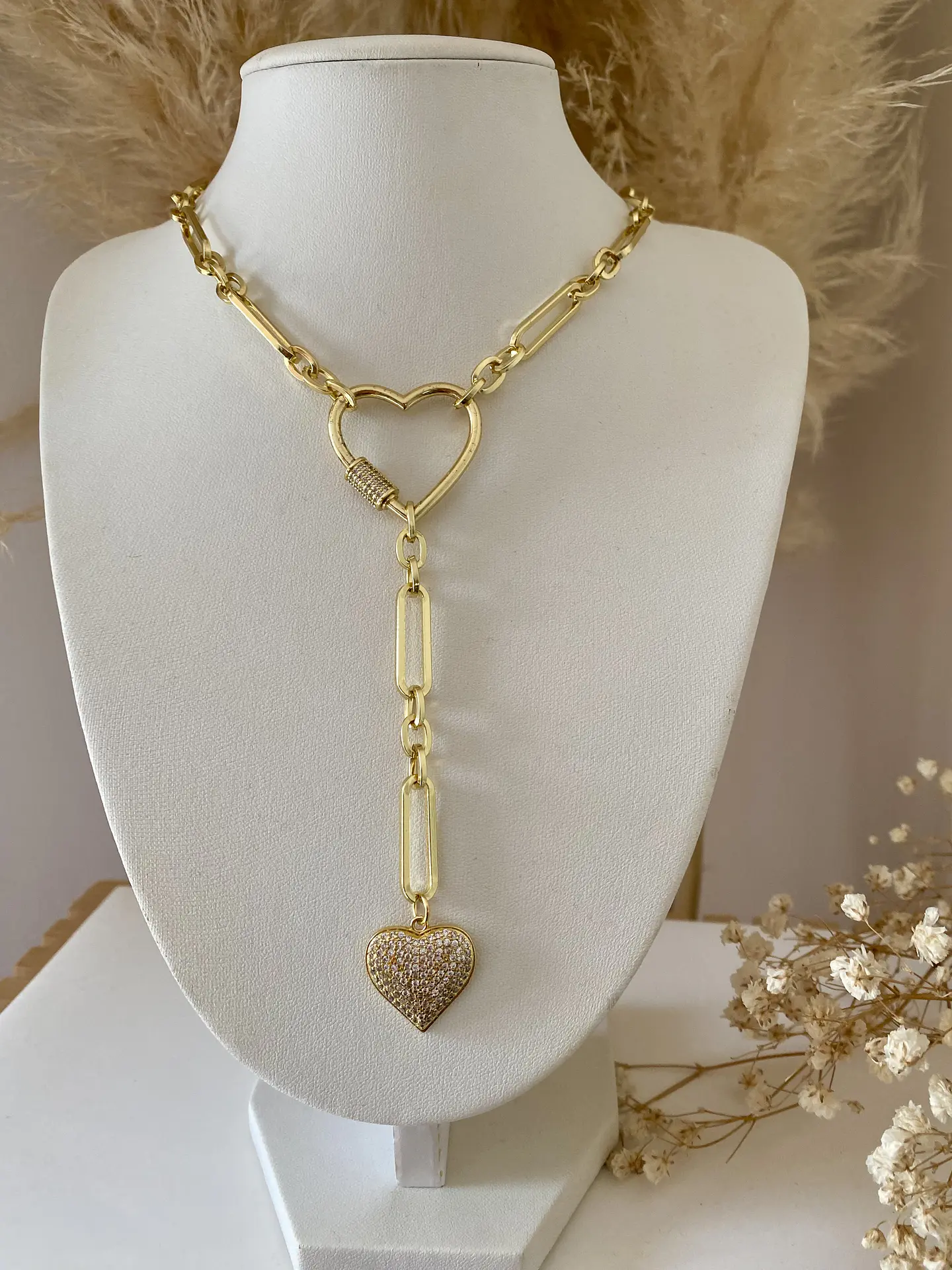 Collar Dúo Corazones eslabones mixtos gold 2