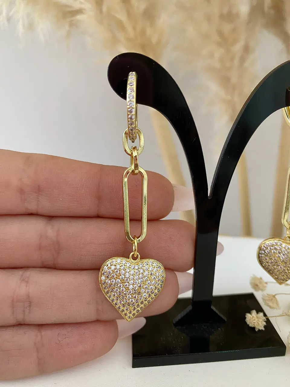 Aros Largos Corazón Circones Gold 2