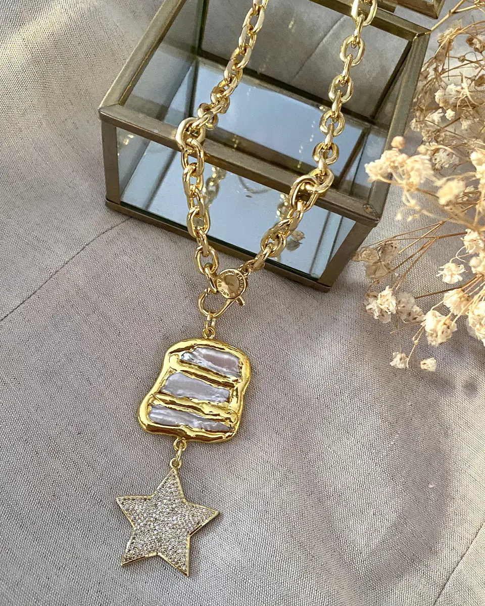 Collar Placa Nácar Oro y Estrella Circones Gold  4