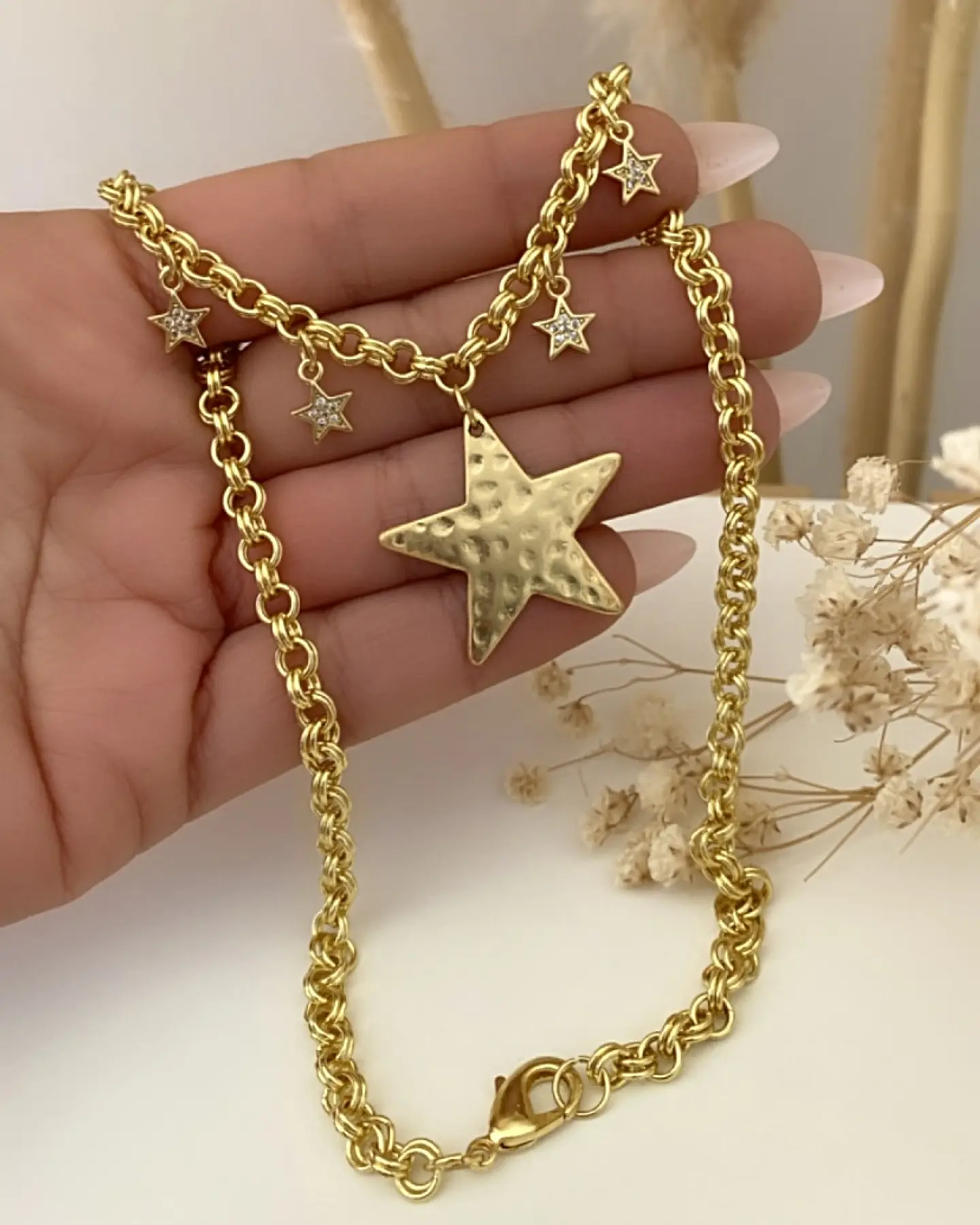 Collar Mix Estrellas eslabones rolo dobles gold 5