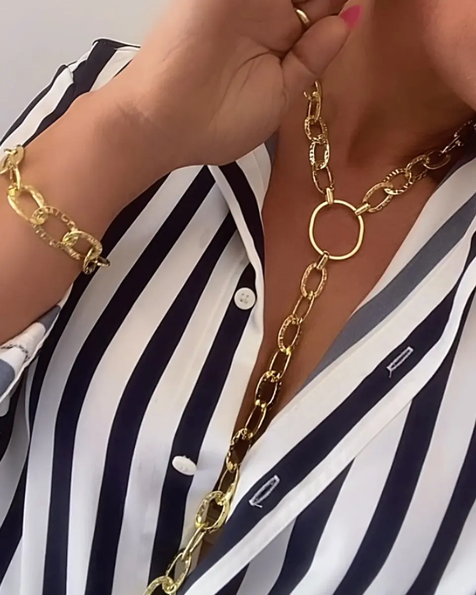 Collar Maxi eslabones Martillados Conector Óvalos Gold  2