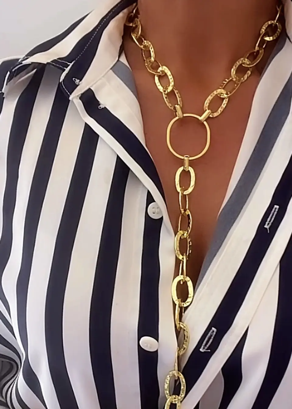 Collar Maxi eslabones Martillados Conector Óvalos Gold  3