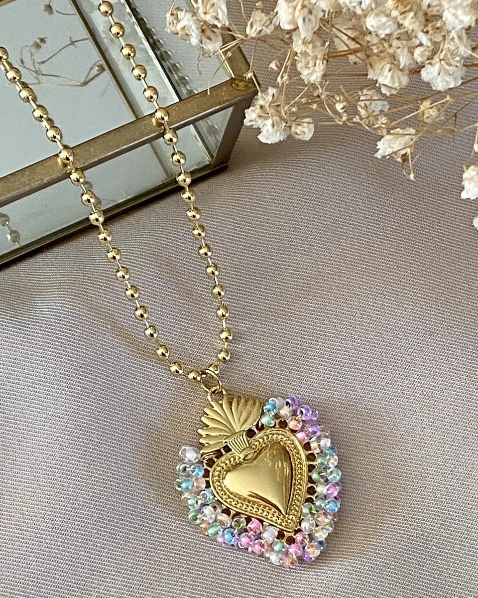 Collar Balines Corazón Sagrado Mostacillas Gold 5