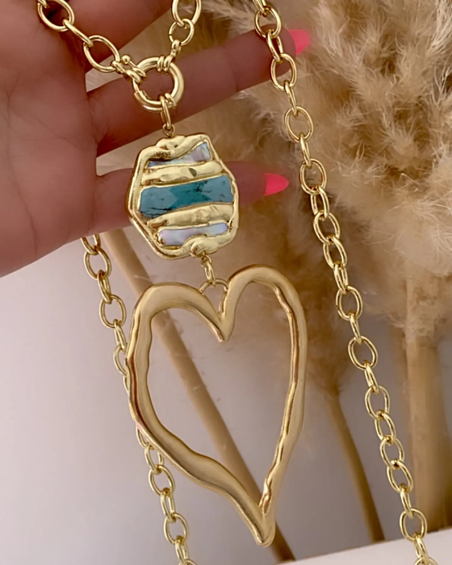 Collar XL Maxi Corazon Silueta Turquesa Gold 4