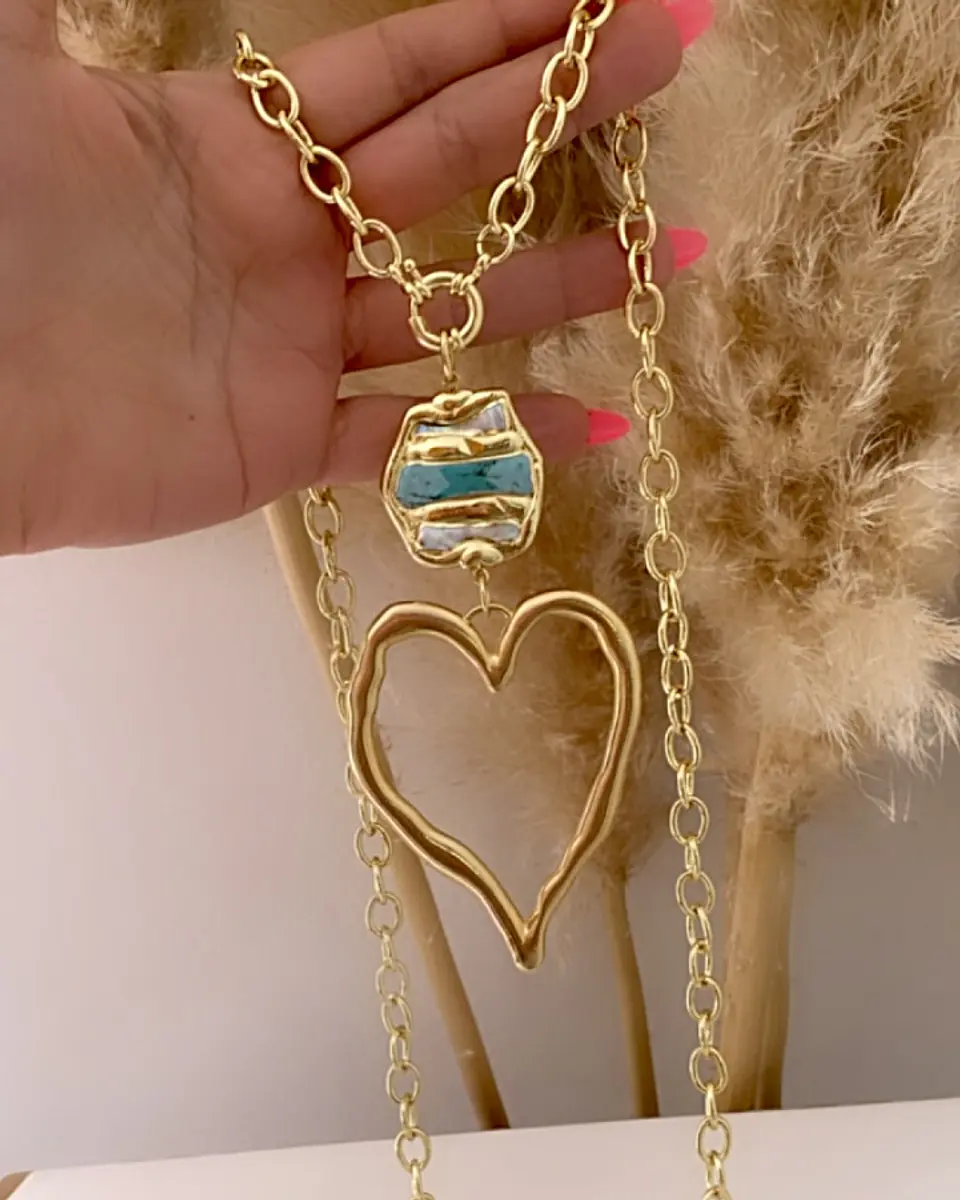 Collar XL Maxi Corazon Silueta Turquesa Gold 3