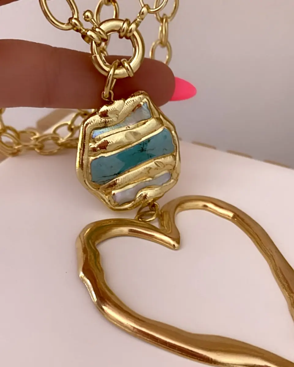 Collar XL Maxi Corazon Silueta Turquesa Gold 5