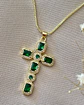 Collar Cadena Cruz Cristales Verdes  - Miniatura 3