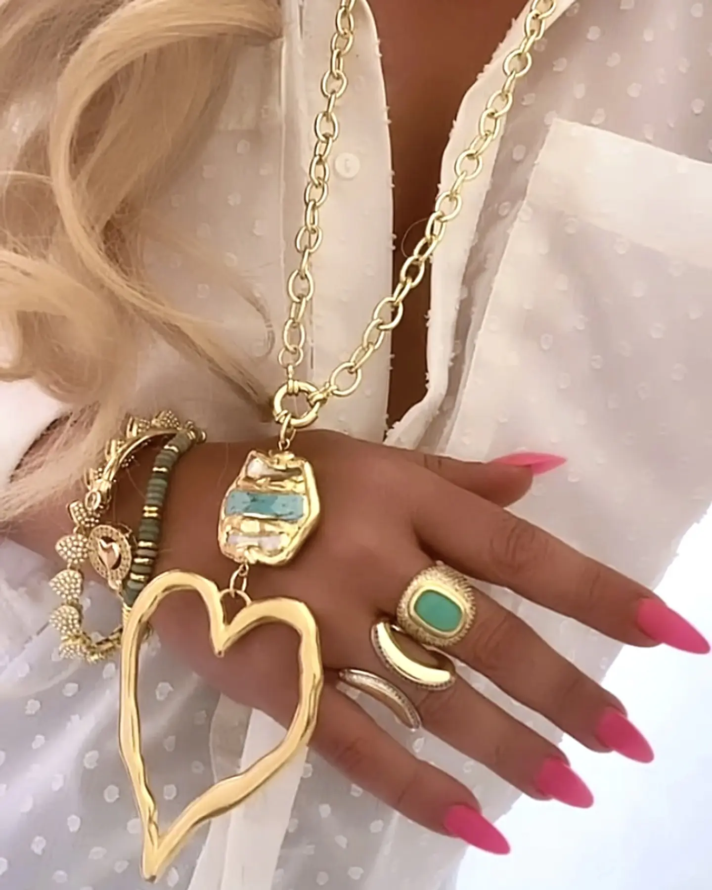 Collar XL Maxi Corazon Silueta Turquesa Gold 2